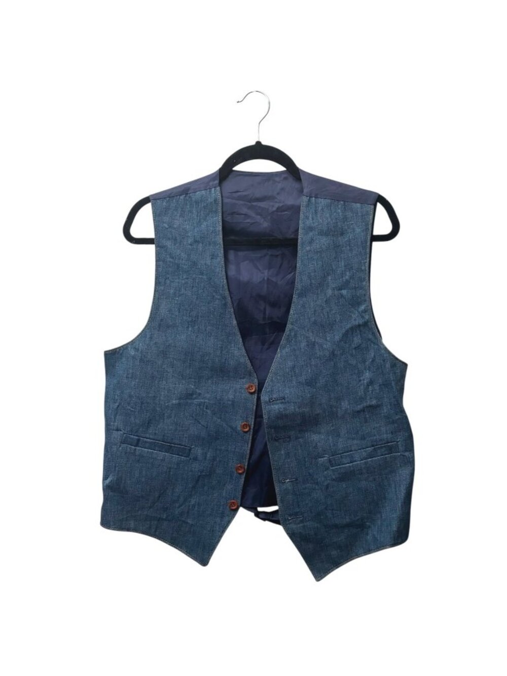 Vintage 1970s Denim Suit Vest Sz S 3-Button Pockets Western Cowboy Formal 70s